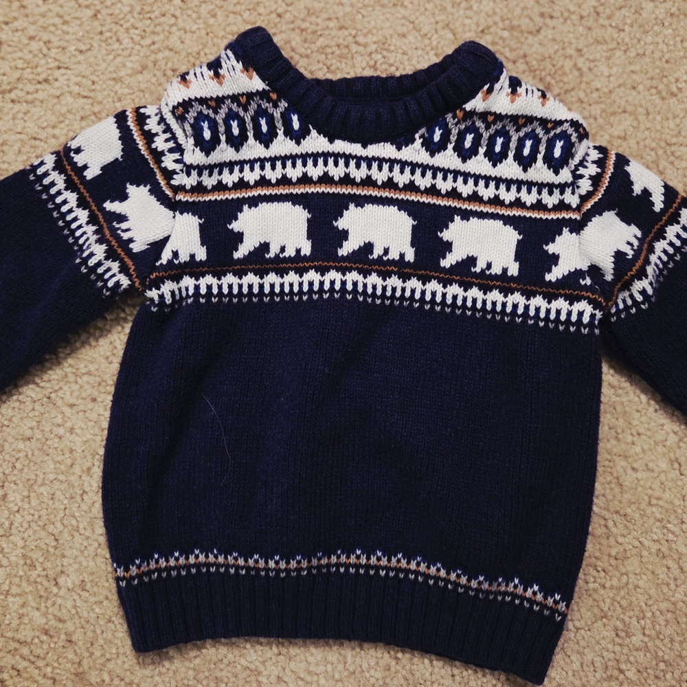 Janie and Jack Navy Blue Bear Crewneck Sweater